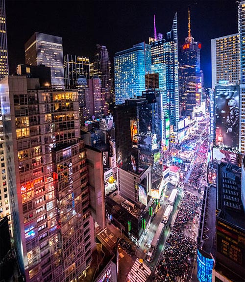 Aerial view of Times Square nightlife